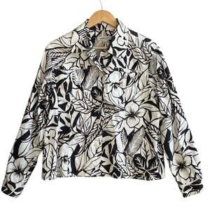 Coldwater Creek Lightweight Button Front Jacket Women’s Sz L Blk. & White Floral